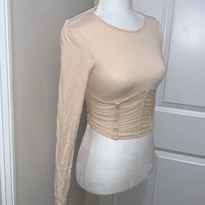 Forever 21 Cream Mesh Corset Longsleeve Top